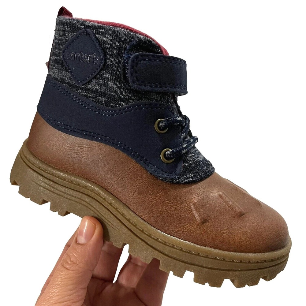 Carters Little Boys Slip-on Duck Boots Size 12 Brown-Navy Blue Mid Top Shoes - Picture 4 of 13